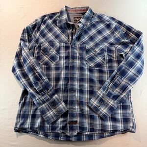 Fender Plaid‎ Button Up Shirt Men's 2XL Blue Guitar Rock Western Cotton
